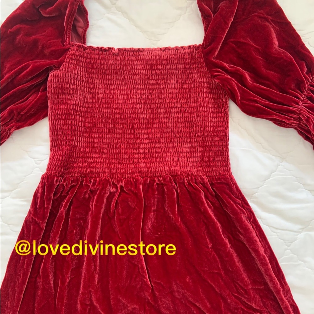Reformation Albi Velvet Dress Crimson - Picture 7 of 8
